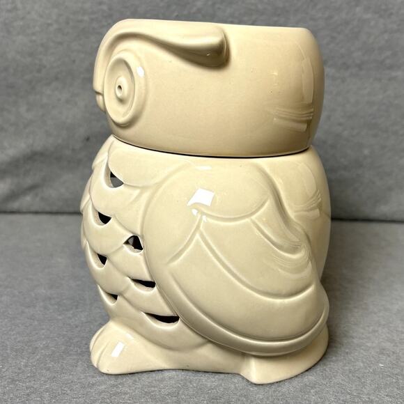 Owl Ceramic Bath & Body Works 2005 Cream Candle Holder Luminary Slatkin & Co - Picture 2 of 8